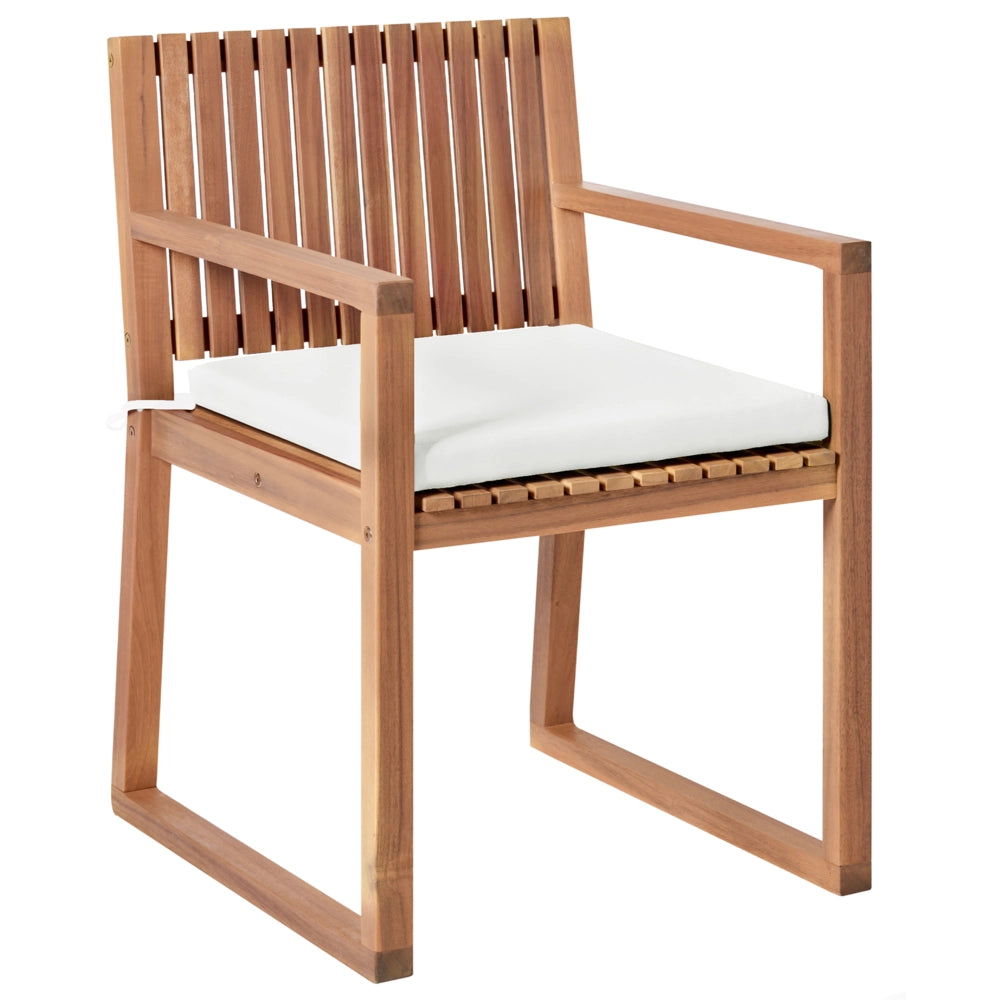 Set 8 sedie da giardino con cuscini in legno di acacia certificato rivestimento in finto lino bianco sporco design classico rustico