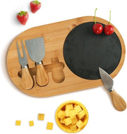 Piattaforma in legno per formaggi con 3 lame, piatto da servizio e piastrelle di pietra - Ideale come piatto di charcuterie - Adatto per i degustatori di vino - Regalo perfetto per il benvenuto in casa
