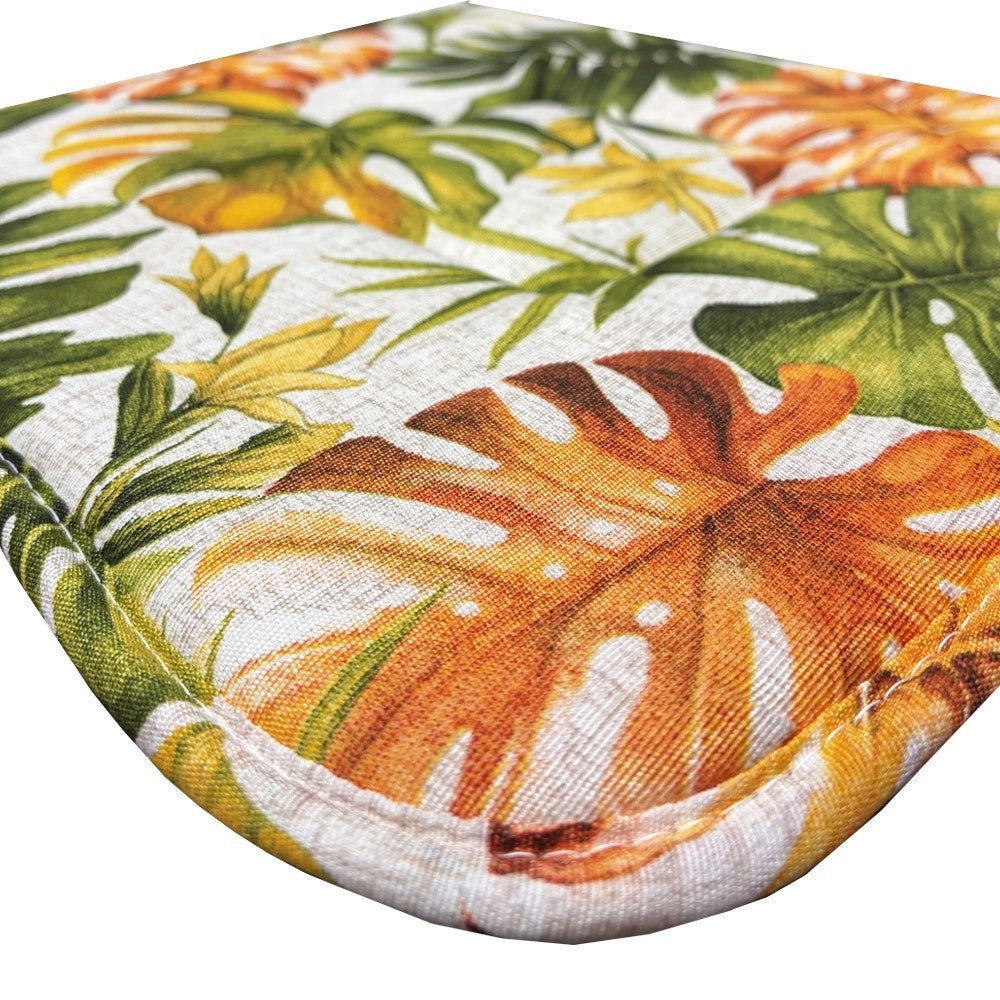 Set 4 Cuscini Sedia Cotone Palme Tropicali Lavabili Coprisedie Universali Con Lacci Fissaggio