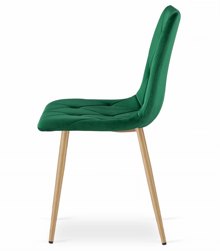 Sedia Valora TYRA in velluto verde scuro con gambe color legno x4