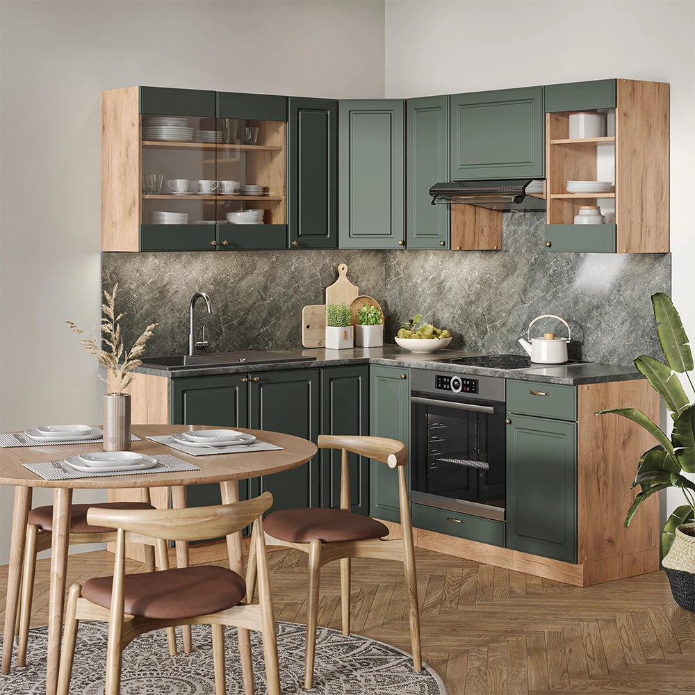 Vicco Cucina angolare completa Quercia verde-oro Country/oro Power 160 x 190 cm , PL Marmo
