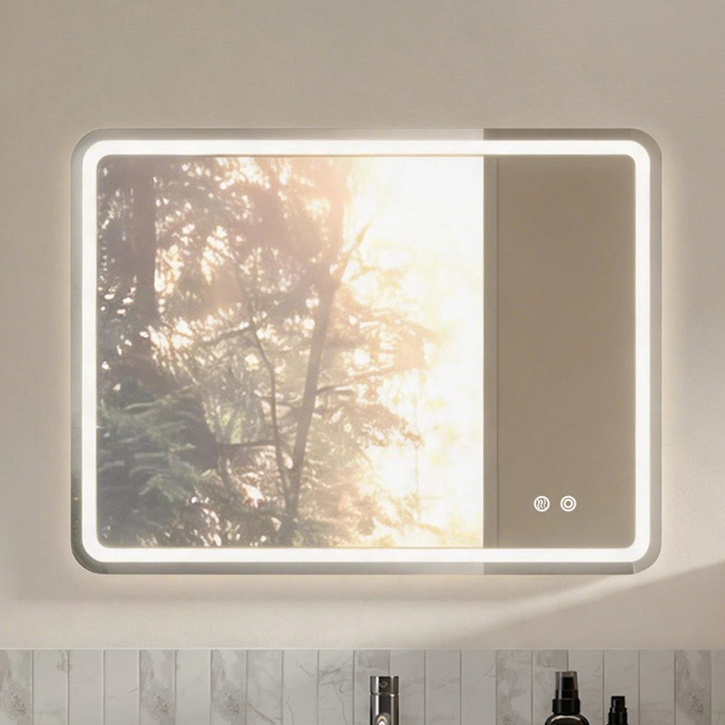 SPECCHIO da bagno LED 70x90 cm Argento in vetro, dimmerabile e antiappannamento