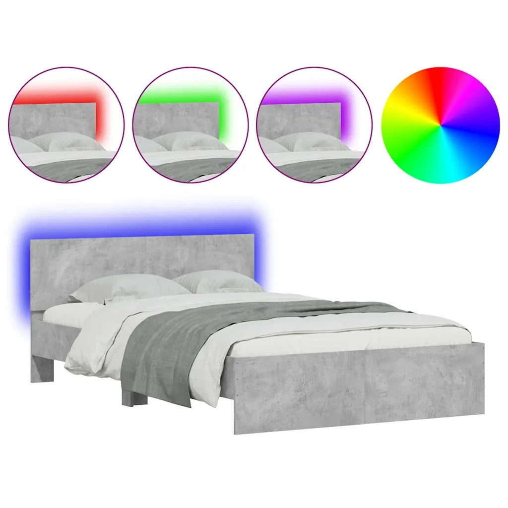 Giroletto con Testiera e LED-Struttura Letto con testiera Grigio Cemento 135x190 cm 273331
