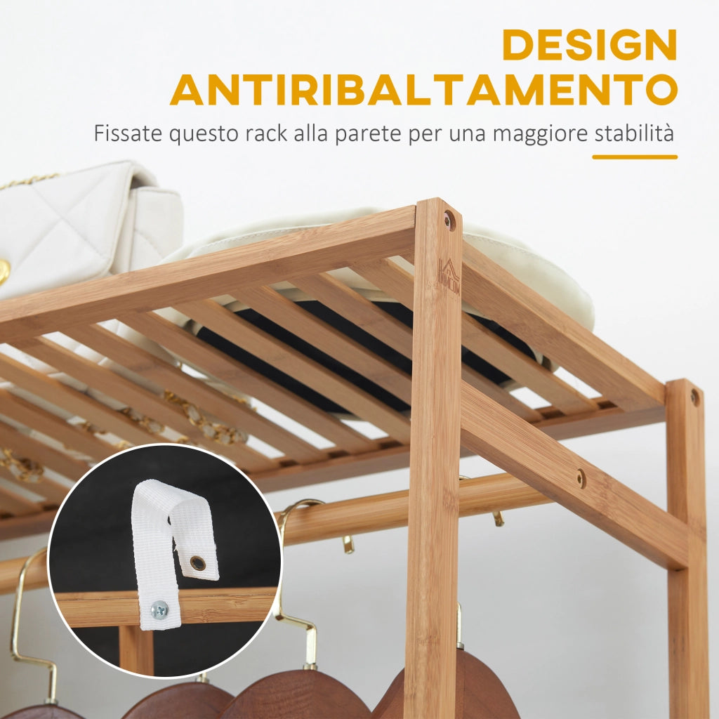 Appendiabiti in Legno di Bamb¨´ con Scaffale a 6 Ripiani ¨C Zephmum ¨C 90x30x145 cm