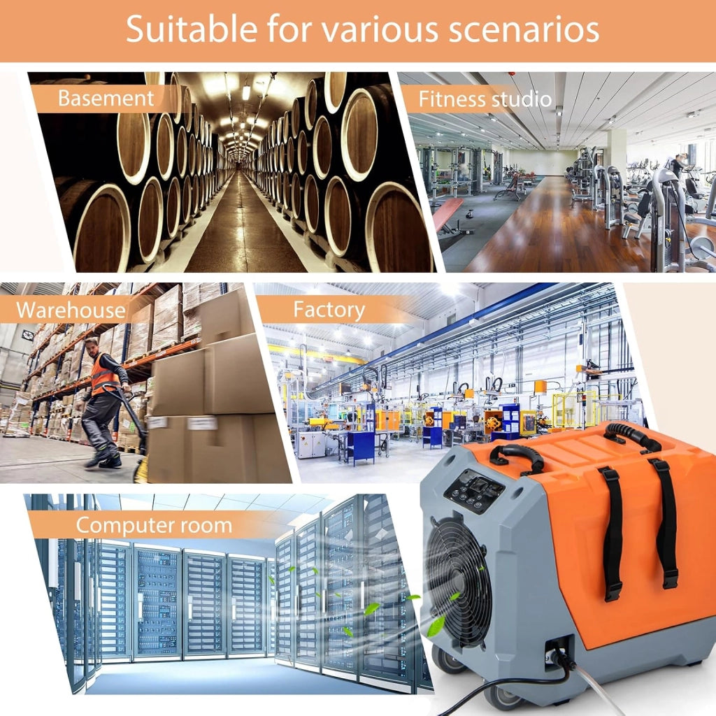Deumidificatore Elettrico 85L/Giorno, Deumidificatore Industriale Professionale con Pompa di Scarico Automatica, Tubo di Scarico, Timer 24 Ore, per Cantine, Fabbriche, Magazzini (Arancione)