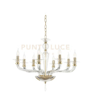 LAMPADARIO VILLA VETRO E METALLO 8 LUCI ORO E TRASPARENTE ATTACCO E14 D.82CM