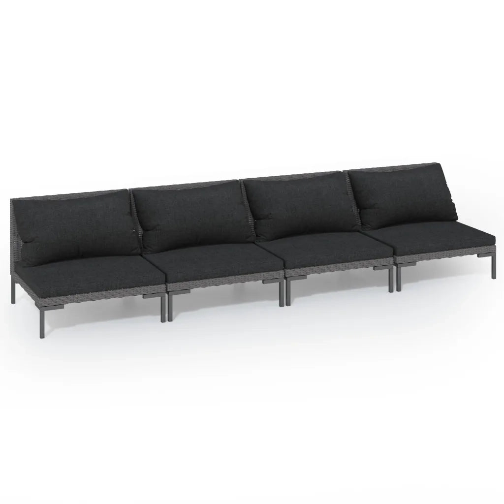 Set Divani da Giardino 4 pz con Cuscini Polyrattan Grigio Scuro 3099814