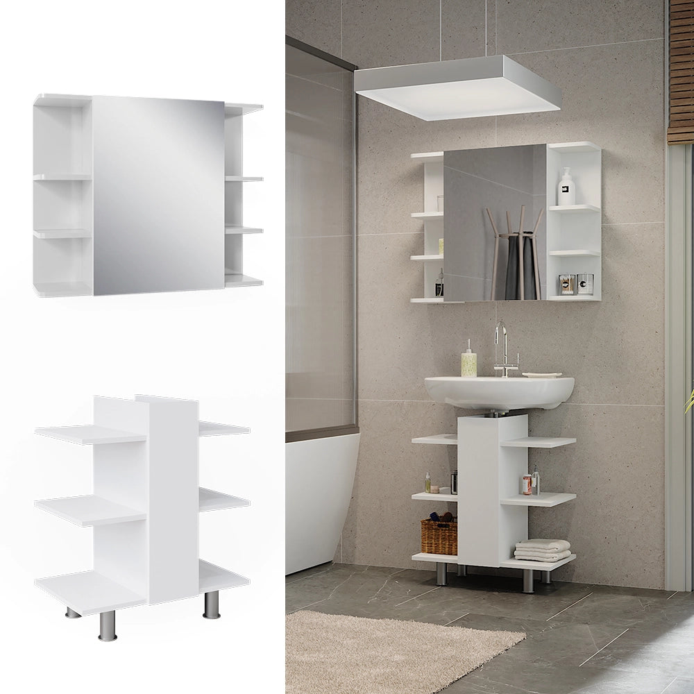 Vicco Set di mobili da bagno Bianco 2 parti, mobile lavabo e mobile specchio per bagno