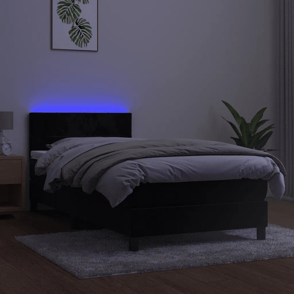 Letto singolo | Letto per adulti | Letto a Molle con Materasso e LED Nero 90x200 cm in Velluto