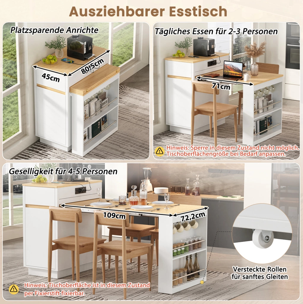 Isola cucina multifunzione con tavolo estraibile e LED