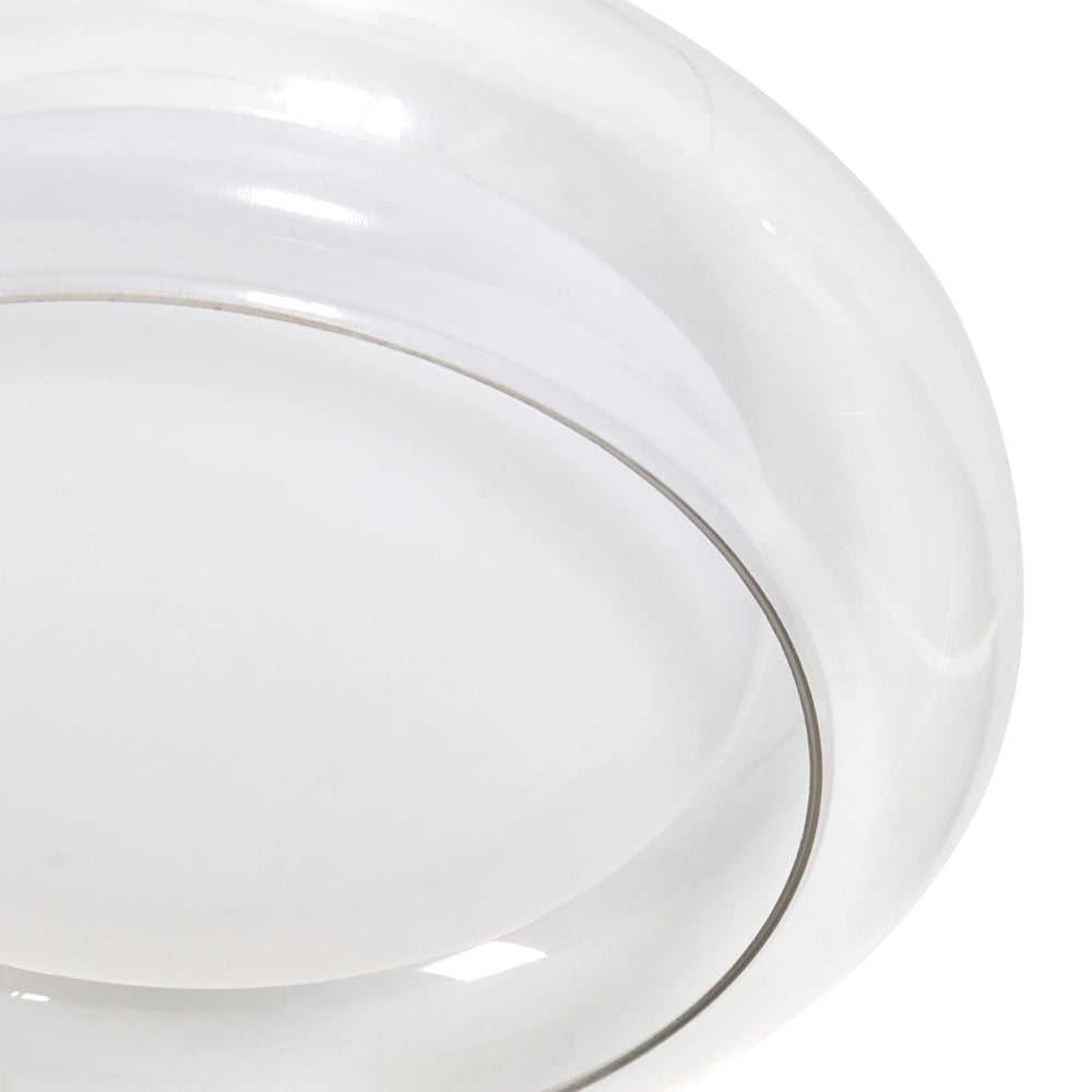 Lampada da soffitto con luci LED integrate, paralume in vetro a forma di anello, base in metallo con dimmer trasparente