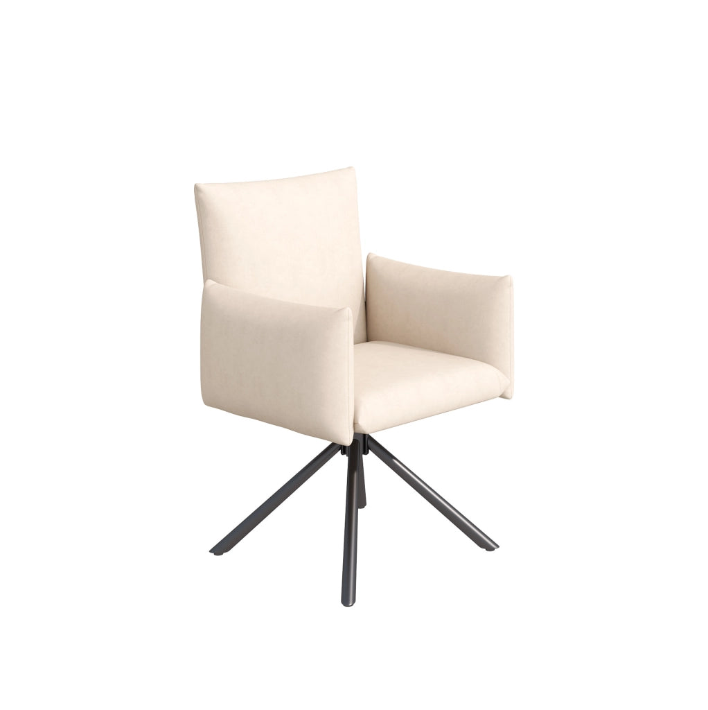 Set di 6 sedie girevoli in velluto beige con braccioli