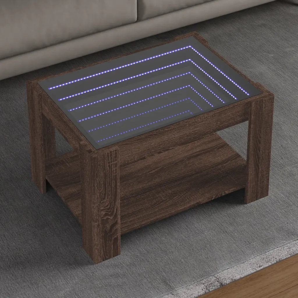 Tavolino salotto | Tavolino da caff¨¨ | Tavolino da Soggiorno con LED Rovere Marrone 73x53x45 cm Multistrato