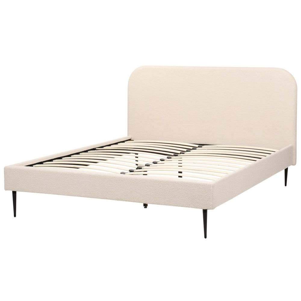 Letto beige bouclè tappezzeria doppia dimensione gambe dorate testiera con rete a doghe 160 x 200 cm design minimalista