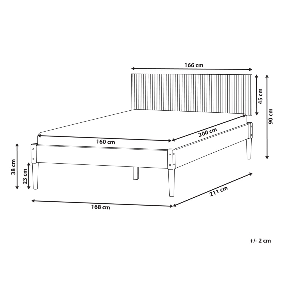 Letto matrimoniale in legno con base a doghe piane e testiera in legno marrone chiaro 160 x 200 cm stile scandinavo naturale