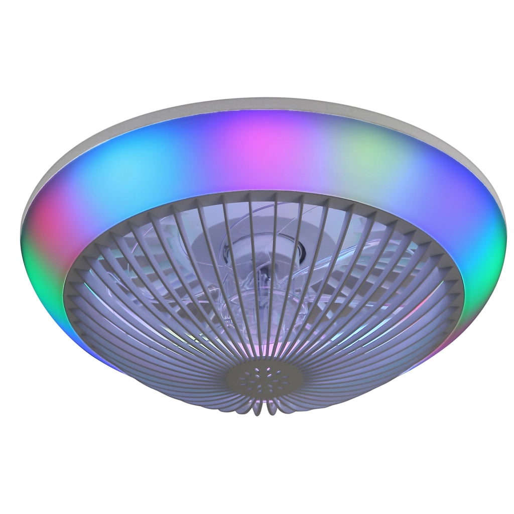 Ventilatore da soffitto con luce LED dimmerabile e RGB in ABS bianco