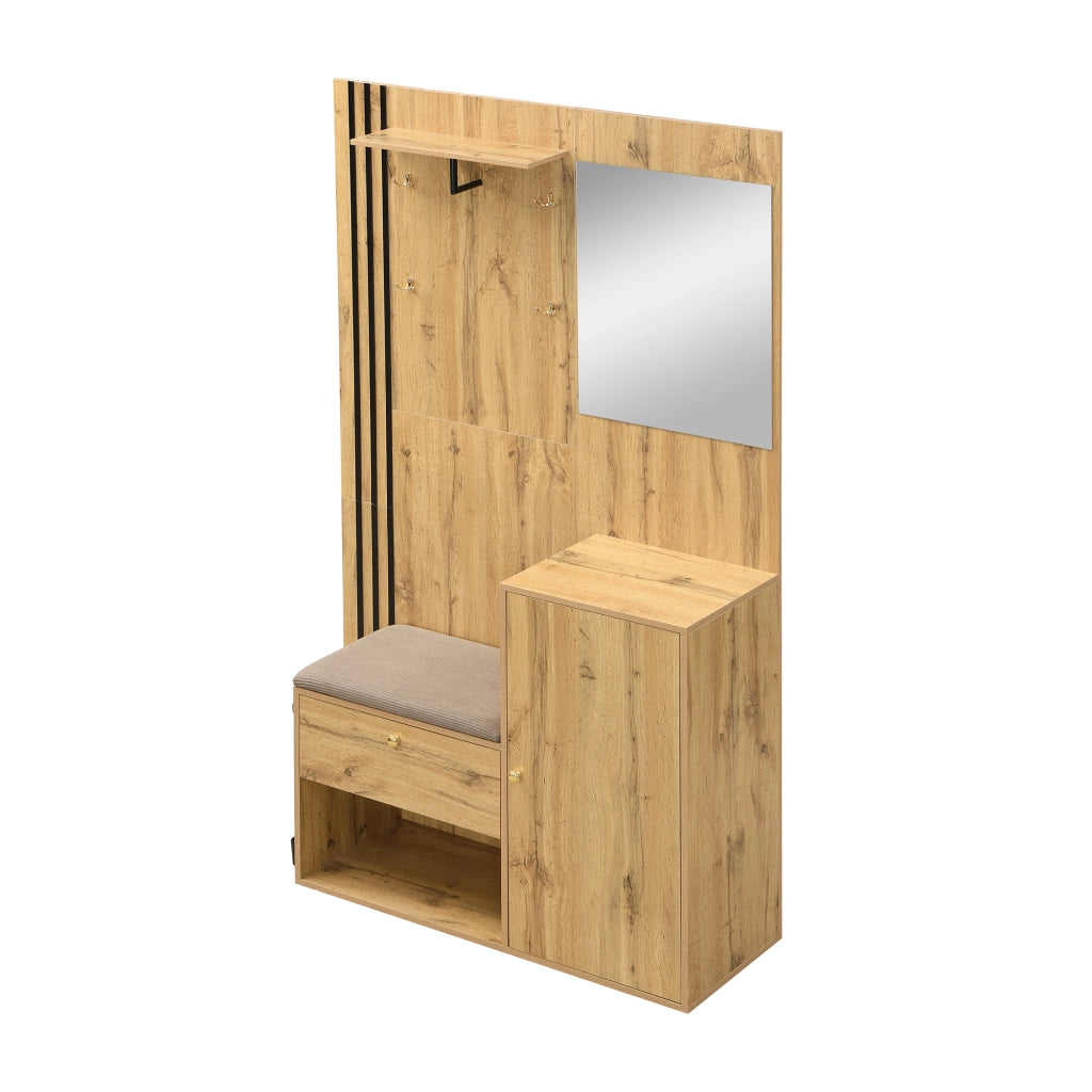 Guardaroba Ingresso con Specchio, Scarpiera e Appendiabiti ¨C MINIMAL ¨C Bianco/Nero, 115x185x37