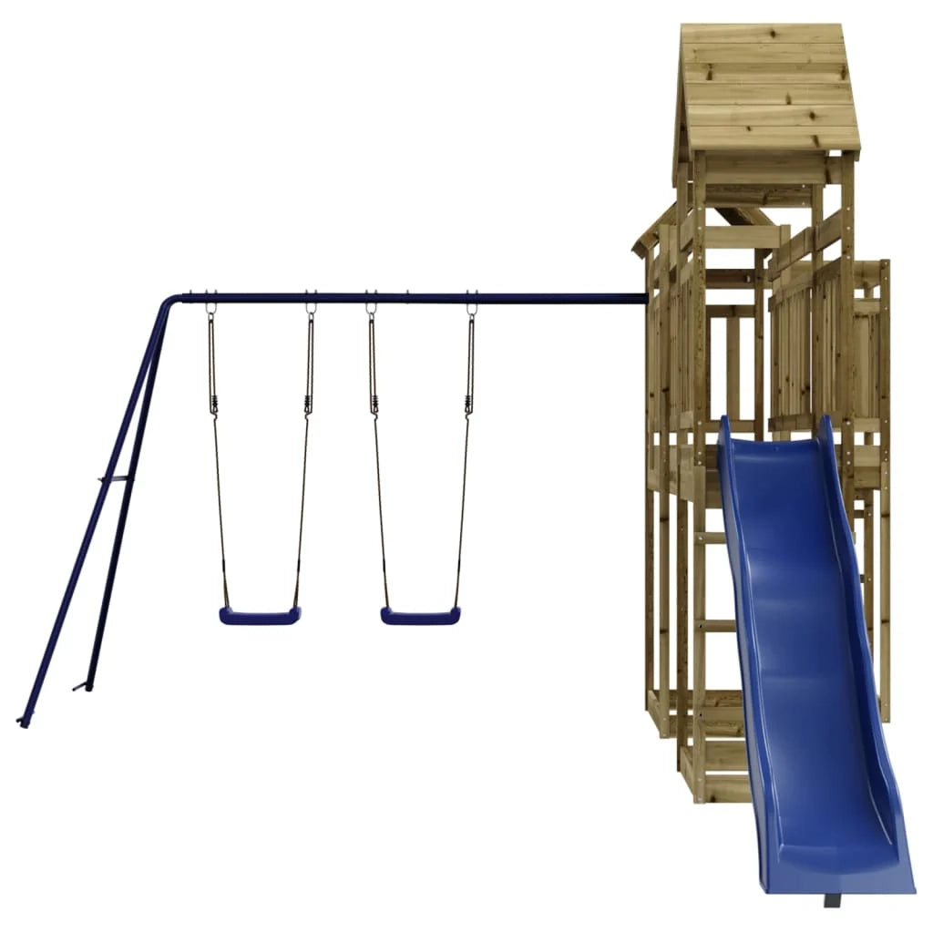 Altalene per parco giochi all'aperto scivolo altalene robuste giochi da giardino 362 x 560 x 264 cm legno di pino impregnato 02_0004787