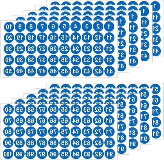 Etichette vinili acqua-resistenti da 10 vellini, 5 set, numeri da 1 a 100, per organizzare e classificare contenitori e scatole (blu, 254 cm)