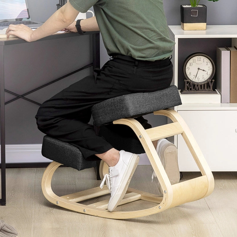 Sedia ergonomica per ginocchia con supporto posturale e seduta imbottita in legno nero per ufficio 51 × 69 × 58 cm