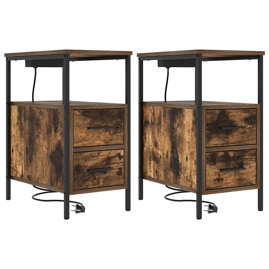 Set di 2 Comodini | Armadio da Notte | Mobiletto da notte con cassetto Rovere fum¨¦ 30 x 48 x 61 cm