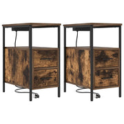 Set di 2 Comodini | Armadio da Notte | Mobiletto da notte con cassetto Rovere fum¨¦ 30 x 48 x 61 cm