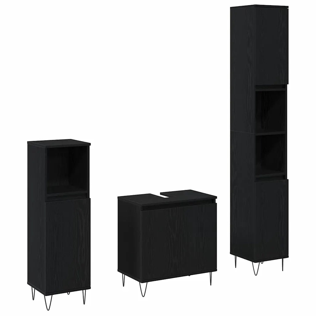 Set di mobili per il bagno 3 pcs Rovere Nero 30 x 30 x 190 cm 3333099