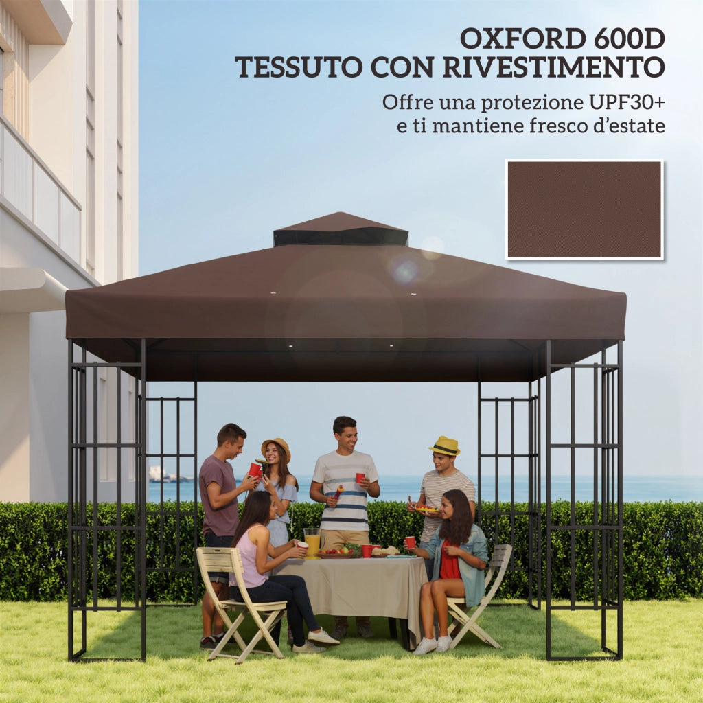 Gazebo da Giardino 3x3m 2 Livelli ¨C zephmum ¨C Poliestere UPF30+ color Caff¨¨
