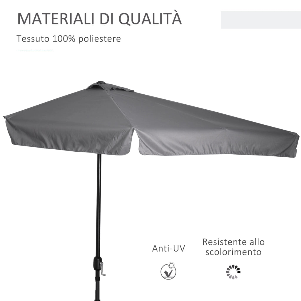 EasyComfort Ombrellone Semicircolare da Parete 2.5x2.3m, con Apertura a Manovella, in Metallo e Poliestere, Grigio