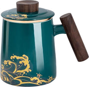 Bicchiere per Tè Grande con Filtro e Coperchio - 500ml Termos per Casa e Ufficio, Ceramica Verde Scuro