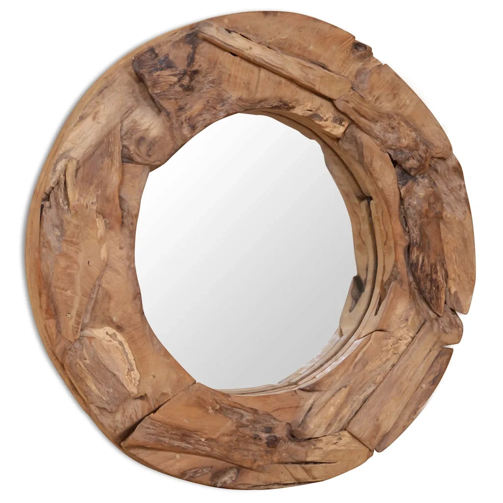 Specchio Decorativo in Legno di Teak-Specchi da interno ed esterno 60 cm Rotondo