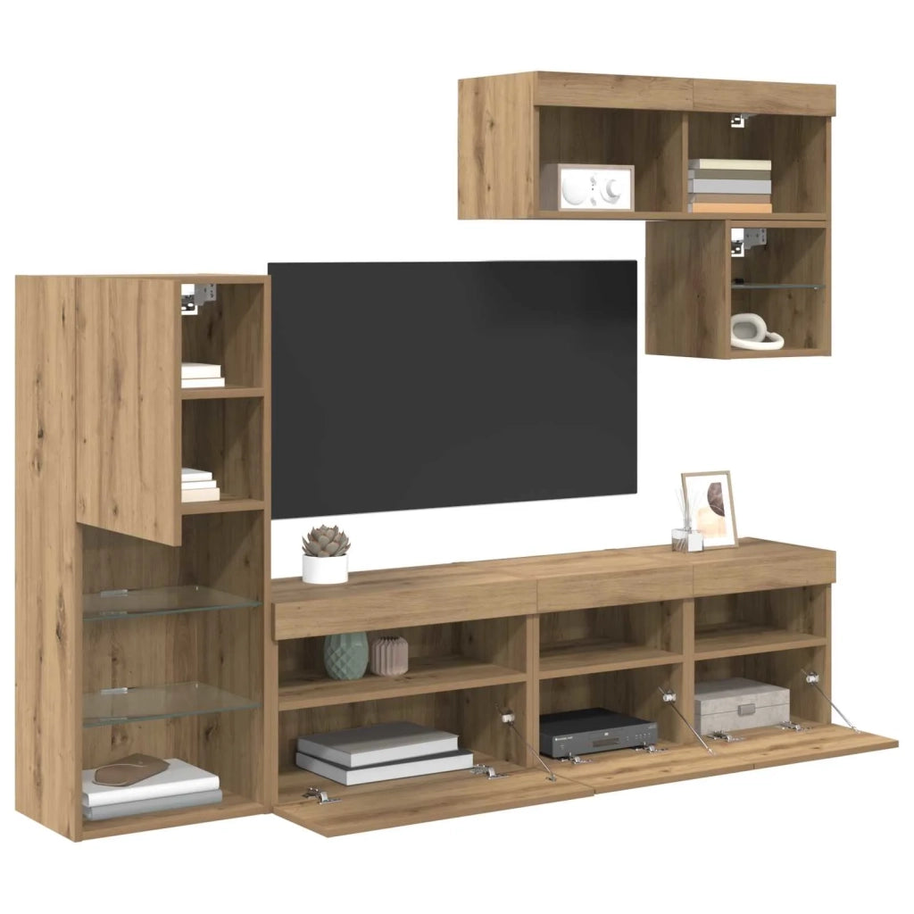 Mobile per TV a Muro 6 pz-Set di 6 Credenza per TV sospesa Rovere artigianale Legno multistrato