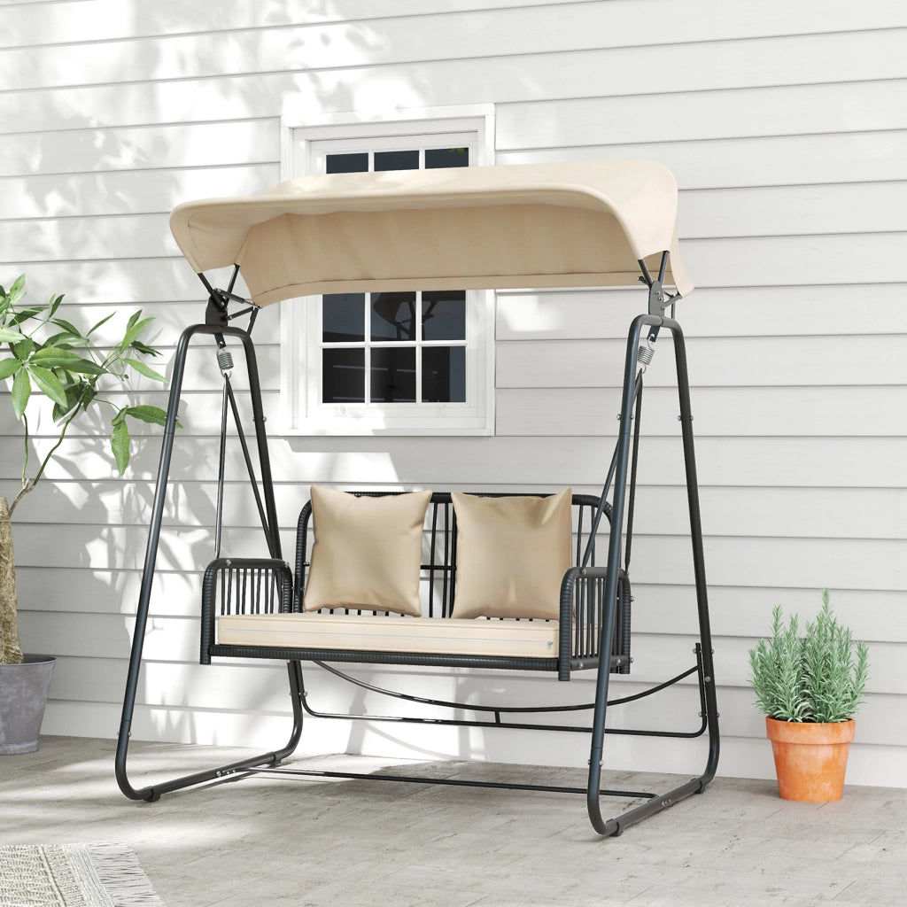 Altalena da Giardino 2 Posti in Rattan con Cuscini e Tetto ¨C zephmum ¨C Khaki 149x121x180 cm