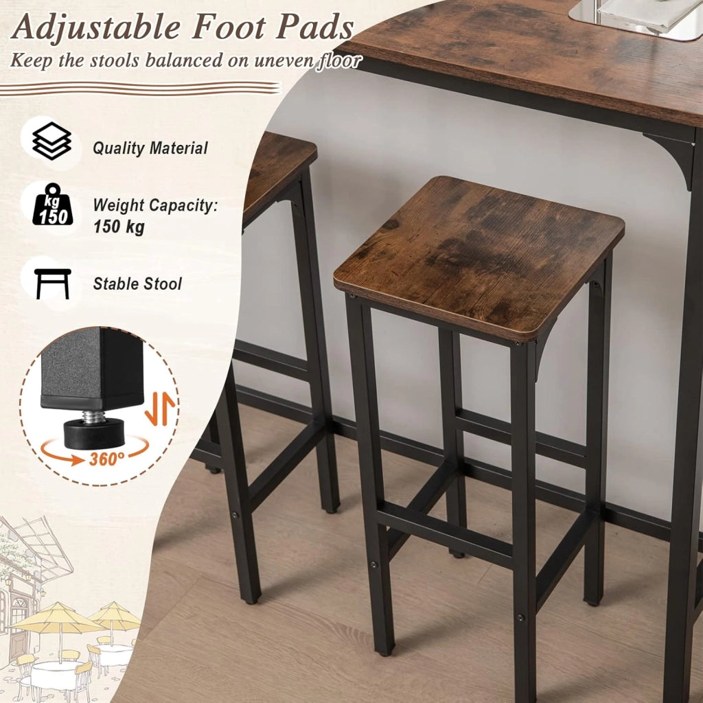Set di 2 Sgabelli da Bar con Poggiapiedi, Struttura in Metallo, Stile Industriale, per Cucina, Sala da Pranzo, Bistrot, Marrone Rustico