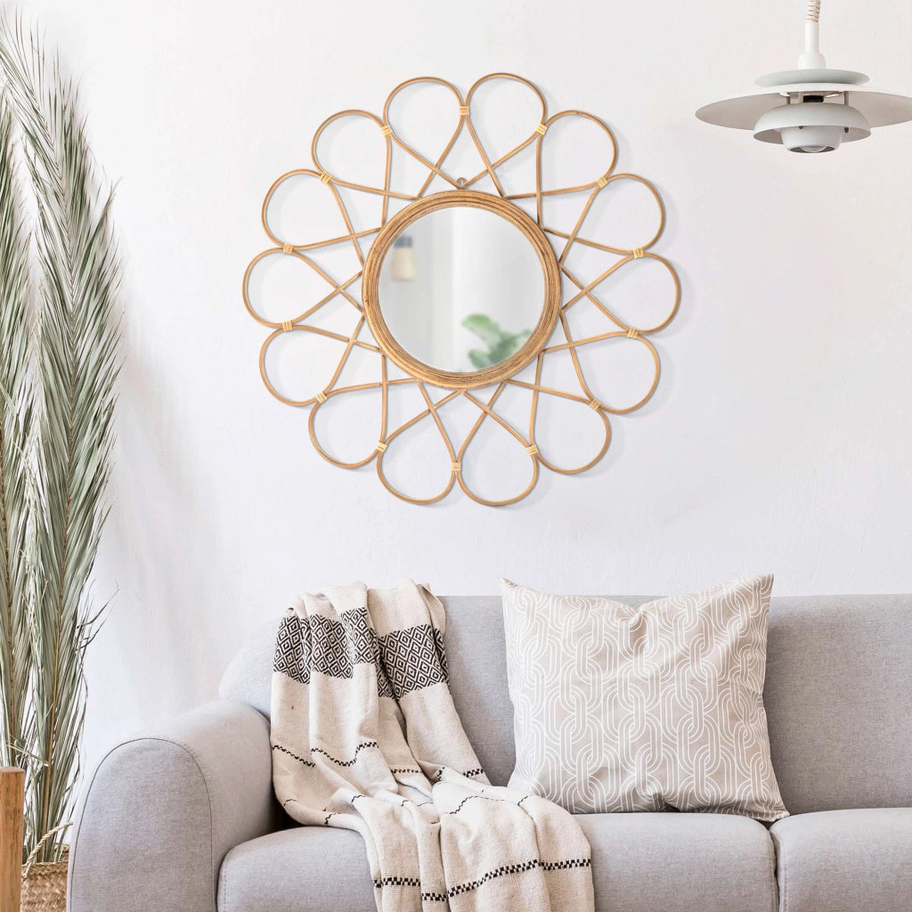 Bavasi, Specchio Finiture in Rattan, 66x66h cm Marrone
