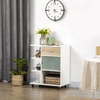 Carrello da Cucina con Ruote Girevoli a 360°, Scaffali con Barriere, 65 x 39 x 80 cm, Bianco