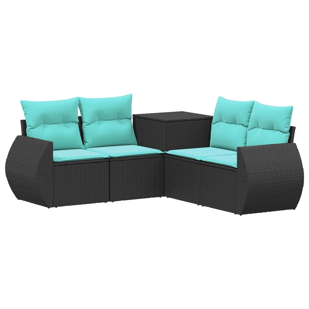 Set di divani 5 pz Nero e Blu Rattan sintetico e Acciaio 3447893
