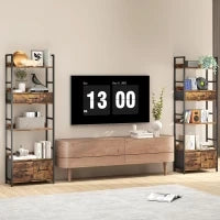 Libreria a 6 livelli con 4 ripiani, 3 cassetti in tessuto, 60x30x176cm, Marrone rustico