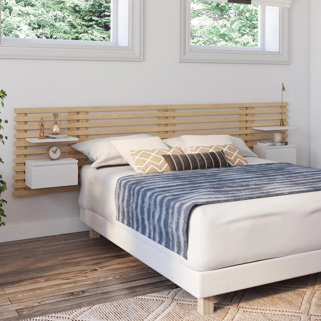 Cabecero de lamas AVA con mesillas colgantes 240 CM madera clara y blanco