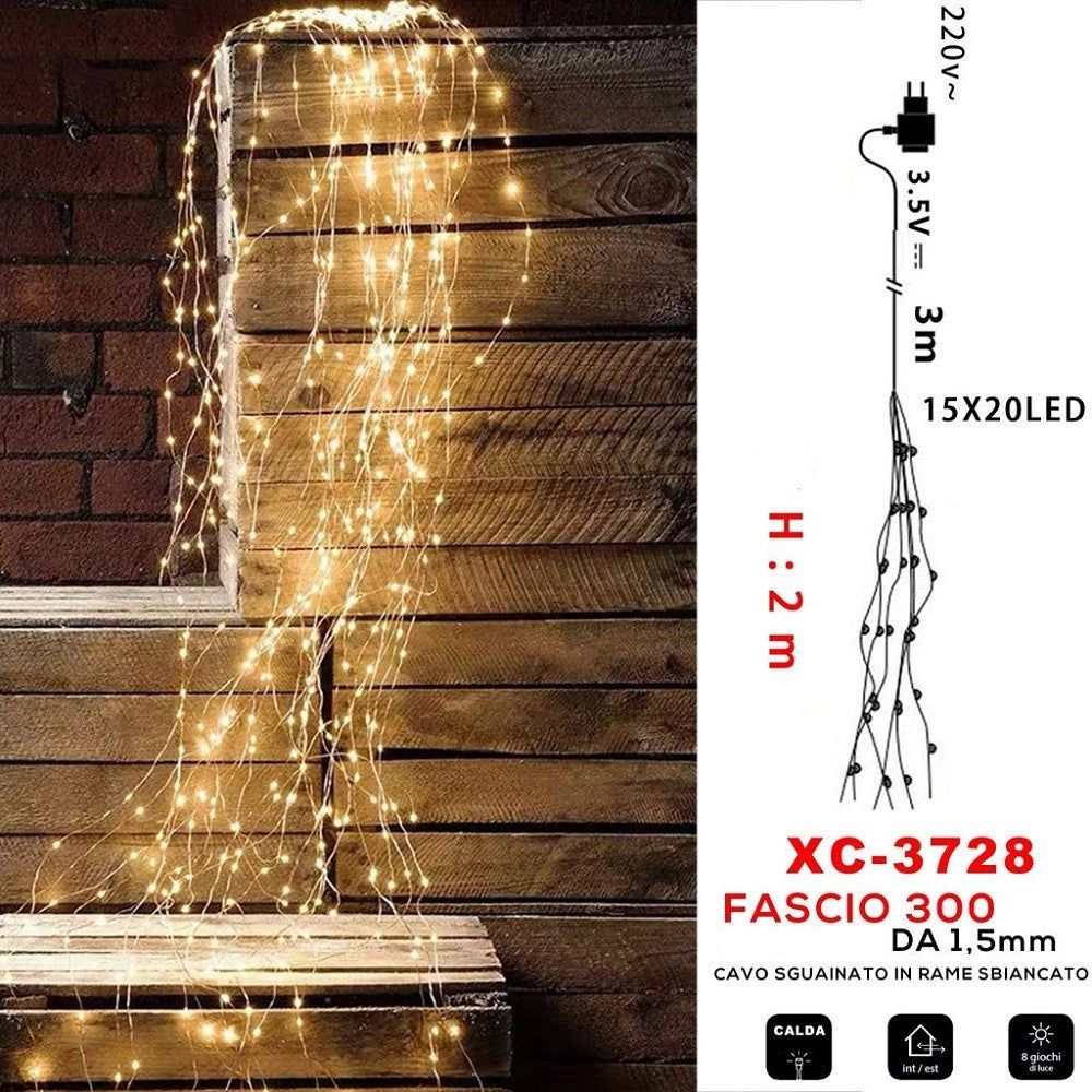 Trade Shop - Fascio Luminoso 300 Microled Luce Calda Cavo Sguainato In Rame Sbiancato Xc-3728 -