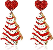 Orecchini di Natale in coppia - Decorazione di Natale con cuore rosso - Albero di Natale grande - Gioielli di Natale per donne.