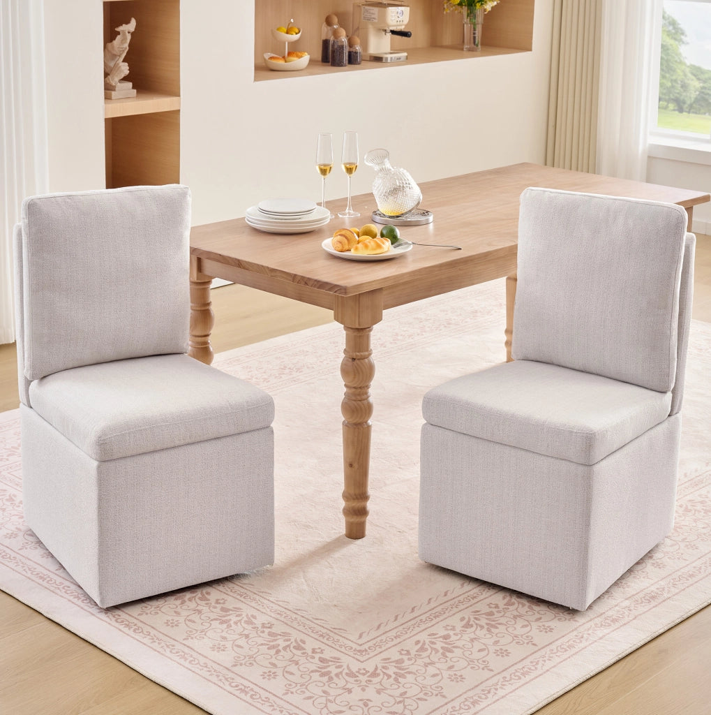 Sedia imbottita girevole con vano contenitore e ruote, grigio beige