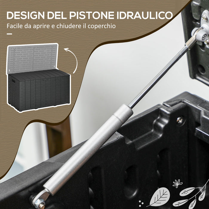 Baule Cassapanca da Esterno 122,4x62x64,5 cm Capacità da 366L in Plastica Nero