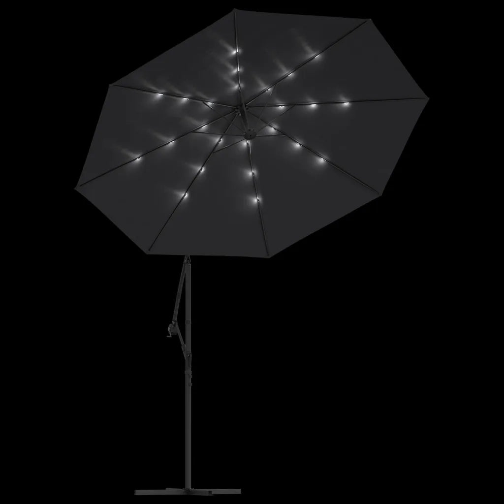 Ombrellone a Sbalzo con LED e Palo in Acciaio 300 cm Nero 47136
