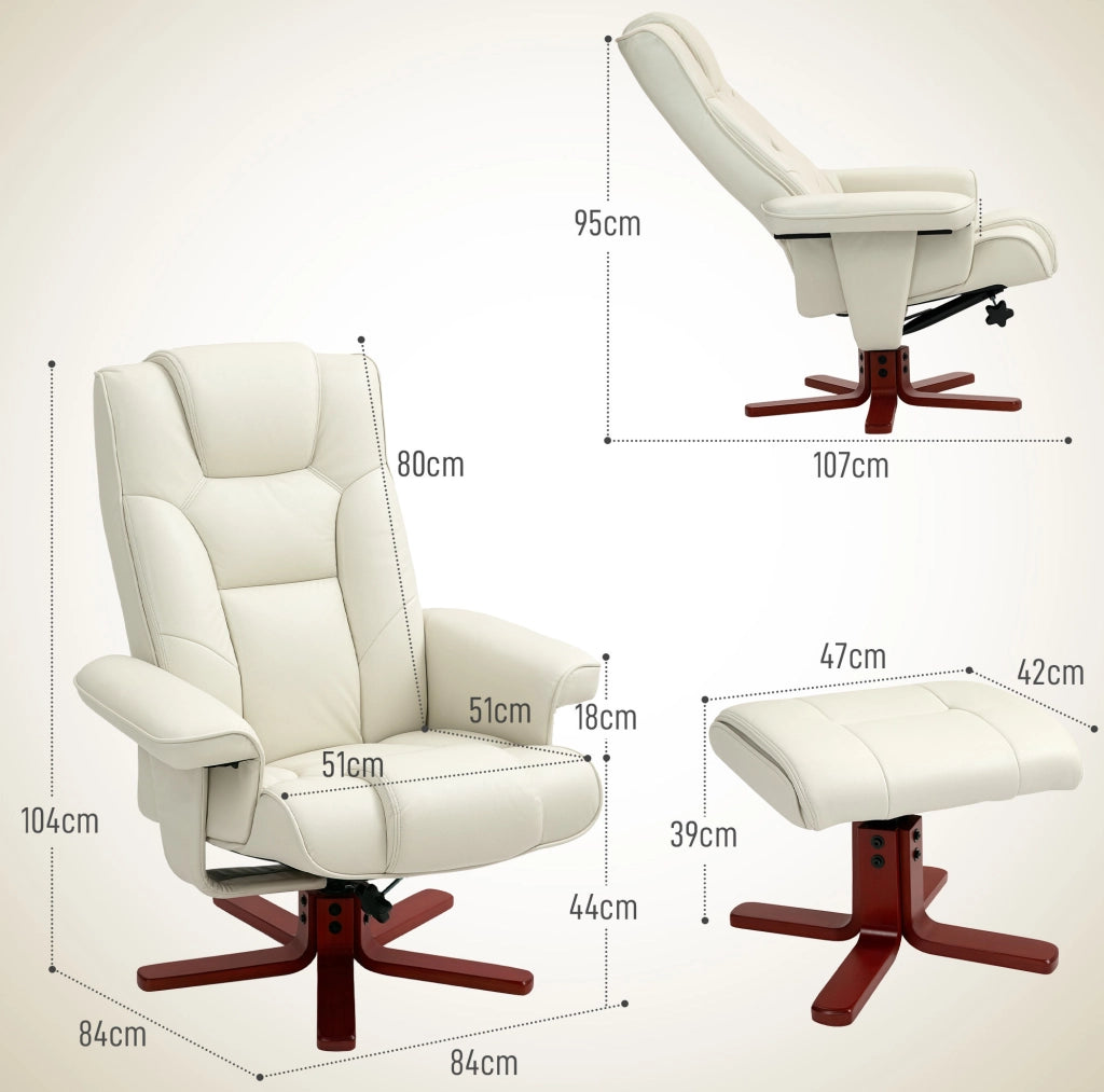 Poltrona relax reclinabile con poggiapiedi, crema