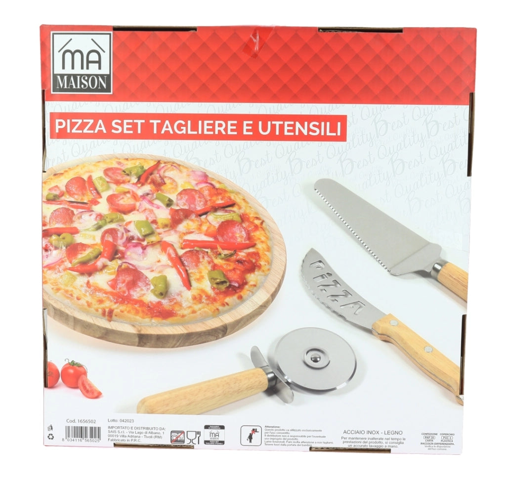 SET PIZZA CON TAGLIERE IN LEGNO E UTENSILI PROFESSIONALI