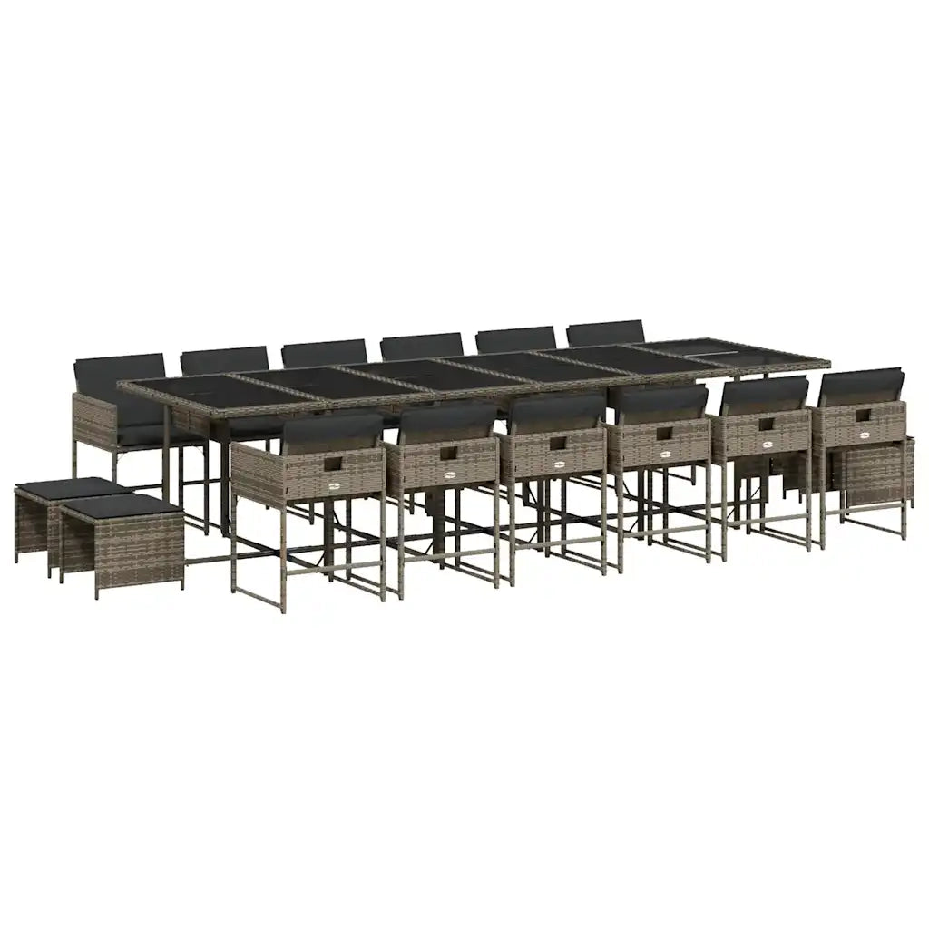 Set da Pranzo da Giardino 17pz con Cuscini Grigio in Polyrattan 3211364