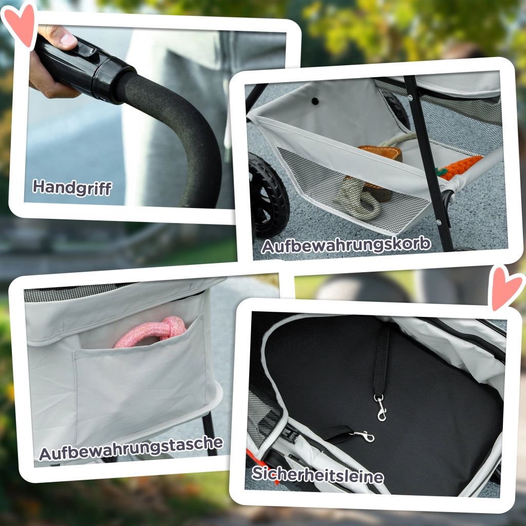 Carrello Trasporto Animali Domestici 3 in 1 ¨C Zephmum ¨C Grigio Pieghevole con 4 Ruote e Cestino Amovibile
