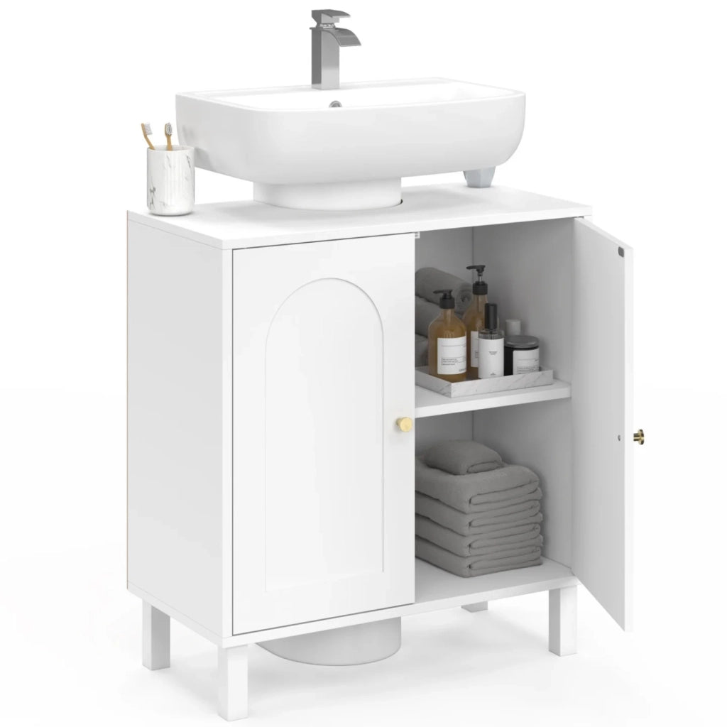IDMarket - Mobiletto da bagno ARSENE con design ad arco in legno bianco