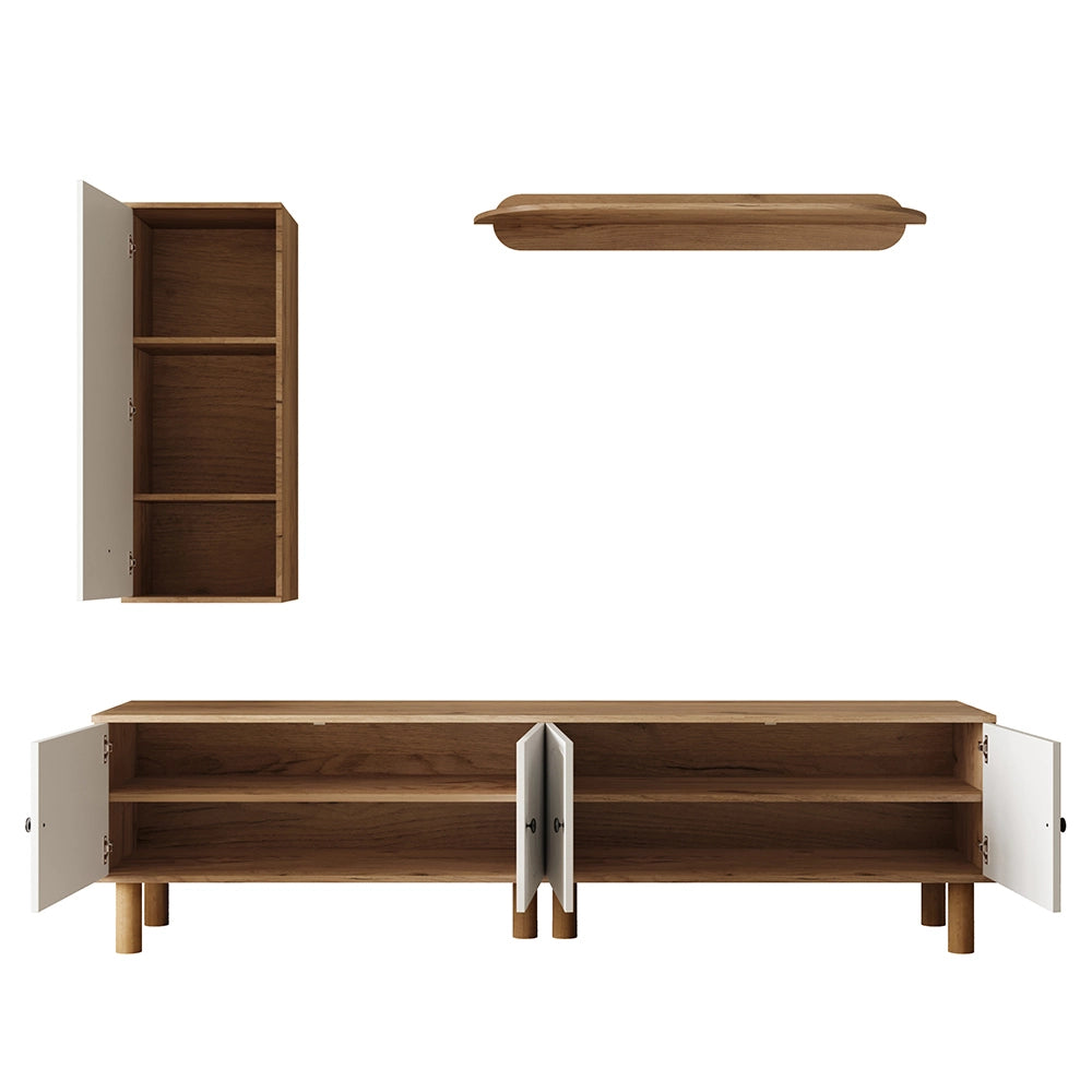 Set murale 3 pezzi - Xylo - Mobile alto+armadio+scaffale bianco/legno